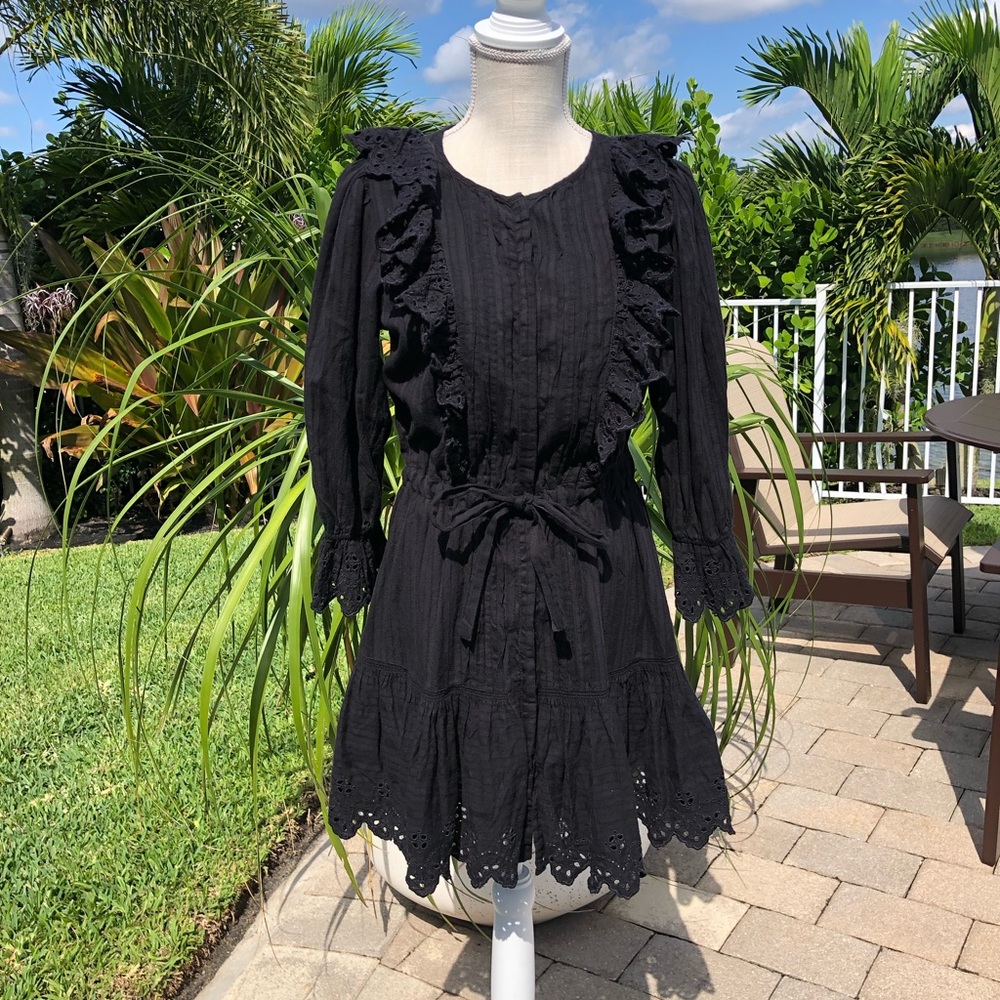 LA VIE REBECCA TAYLOR BLACK SATIN STRIPE DOBBY DRESS SIZE MEDIUM 💯 COTTON EUC - Picture 7 of 16
